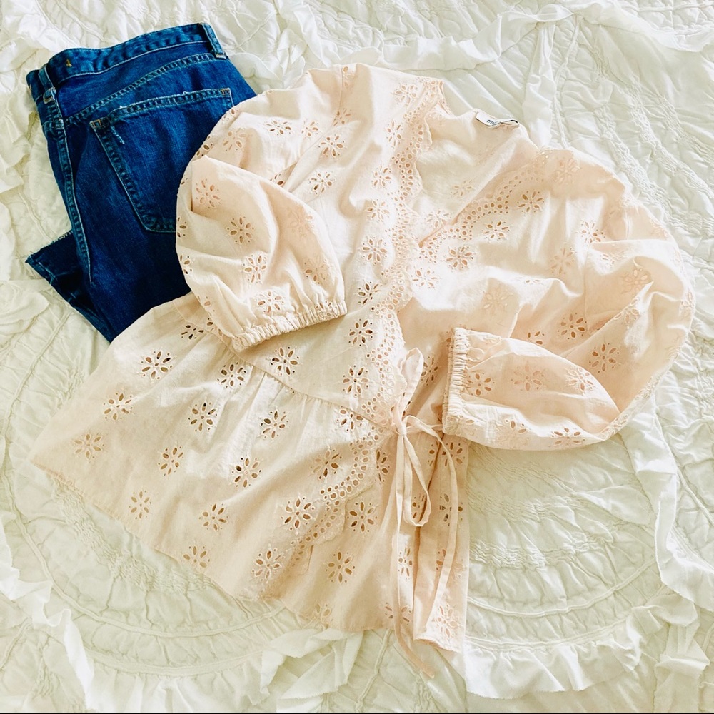 Madewell Pink Eyelet Wrap Top